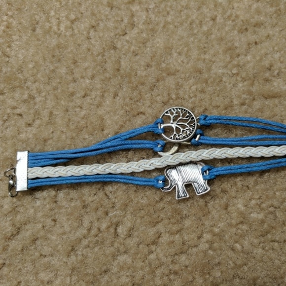 = Blue & White Corded Charm Cuff Bracelet - Picture 2 of 2